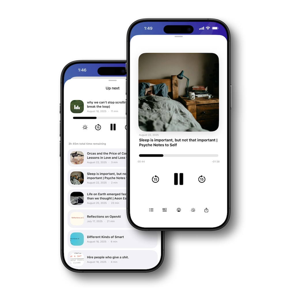 Full player to listen, organize, queue, and change speed